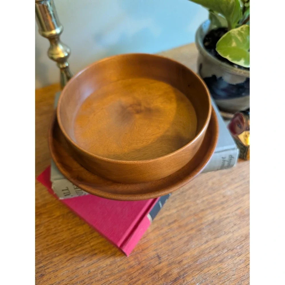 Vintage MCM Solid Myrtlewood Bowl and Plate Set DHB‎ Portland Oregon Natural